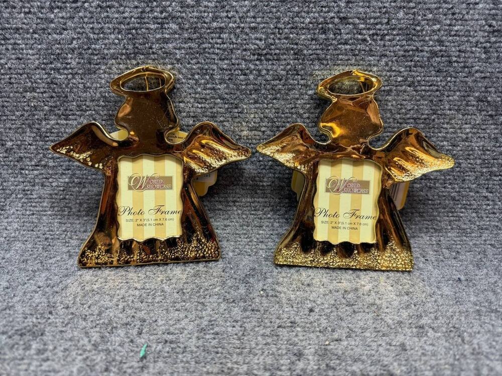 Angel Metal Photo Frame Set of 2 Gold 2x3 World Showcase 2000